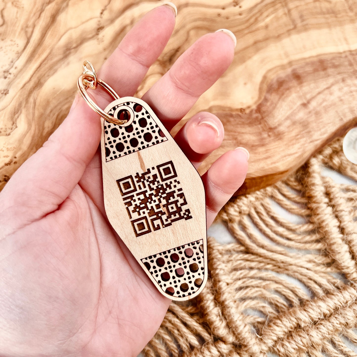 Custom Engraved Maple QR Code Keychain